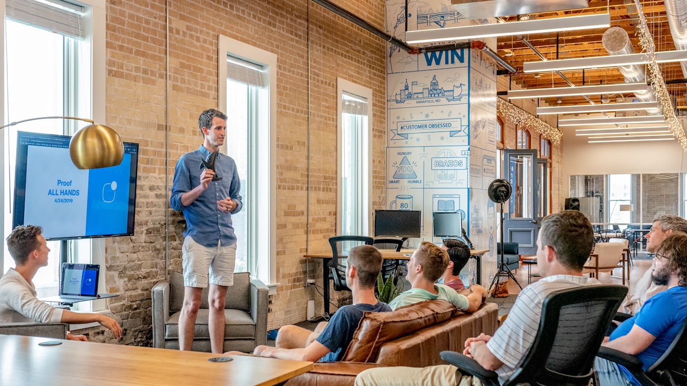 Team presentation at construction-tech offices
